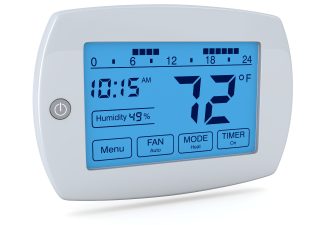 closeup of a digital, programmable thermostat (3d render)